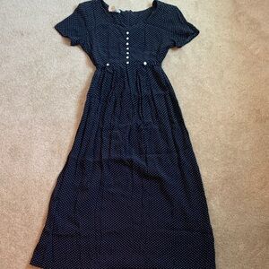 Jonathan Martin Dark Blue Polka Dot Maxi Dress